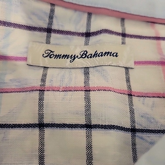 Tommy Bahama Linen Shirt Mens 2XL Hawaiian Plaid Floral AOP Multicolor - Picture 7 of 10
